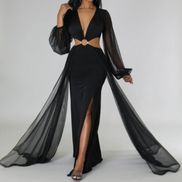 Love Affair - Side Cut-Out Maxi Dress With Side Floor Length Trains