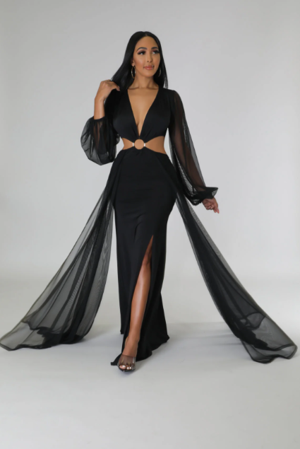 Love Affair - Side Cut-Out Maxi Dress With Side Floor Length Trains