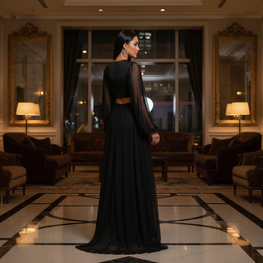 Love Affair - Side Cut-Out Maxi Dress With Side Floor Length Trains