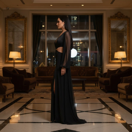 Love Affair - Side Cut-Out Maxi Dress With Side Floor Length Trains