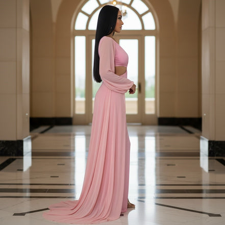"Love Affair": Vestido largo con aberturas laterales y cola hasta el suelo