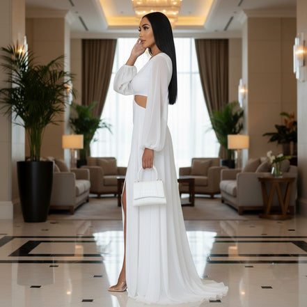 Love Affair - Side Cut-Out Maxi Dress With Side Floor Length Trains