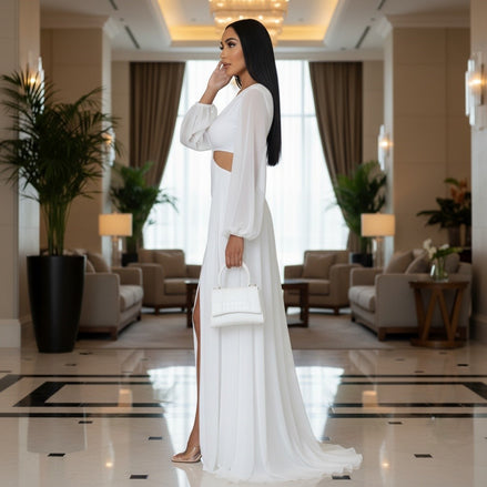 Love Affair - Side Cut-Out Maxi Dress With Side Floor Length Trains