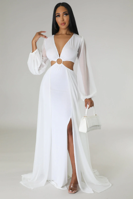 Love Affair - Side Cut-Out Maxi Dress With Side Floor Length Trains