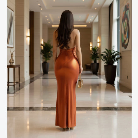 "Adueñate de la noche": vestido largo hasta el suelo con abertura frontal