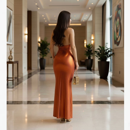 "Adueñate de la noche": vestido largo hasta el suelo con abertura frontal