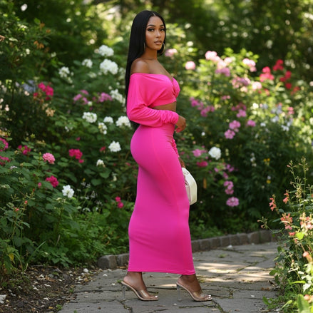 Waiting For Spring - Off Shoulder Maxi Skirt Set