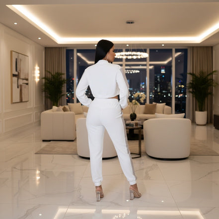 Rhinestone Mesh Side Panel Jogger Set