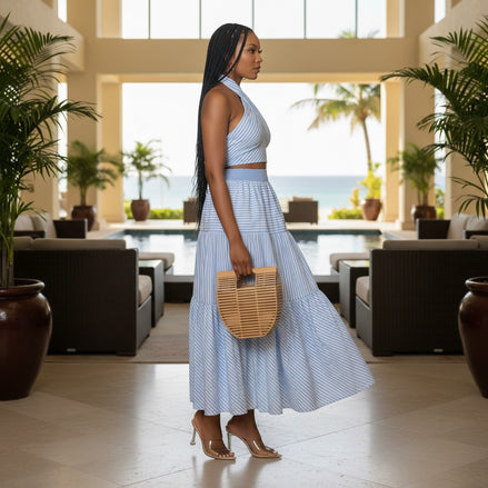 Summer Strolls - Striped Halter Top & Maxi Skirt Set