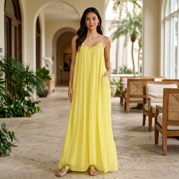 Sunshine - Chiffon Spaghetti Strap Wide Leg Jumpsuit