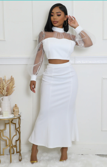 Class Act - Sheer Sleeve Maxi Skirt Set