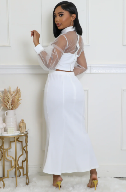 Class Act - Sheer Sleeve Maxi Skirt Set